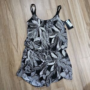 Maxine of Hollywood Women's Linework Plus Swim Romper Black White 16W